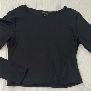 Black Women's Ribbed Long Sleeve Top